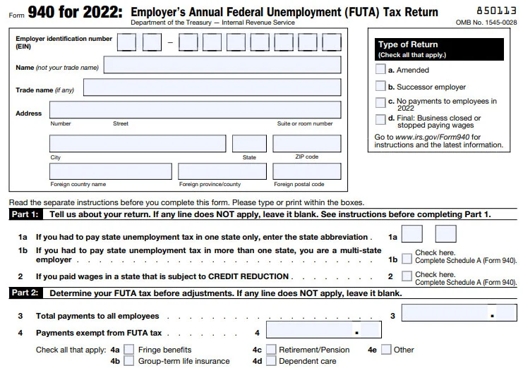 IRS Form 940 2022